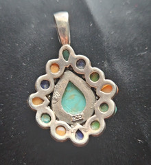 925 Sterling Silver Vintage Pendant Cabochon Gemstone tear drop Cluster signed