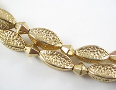 Double Strand GOLDTONE BEADED NECKLACE Vintage Choker Football Beads 15.5 In