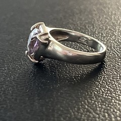Vintage C&A Sterling Silver Ring With Trillion Cut Purple Gemstone Kunzite 6.25