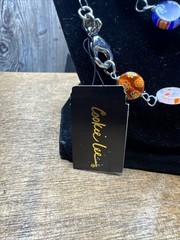 Cookie Lee Millefiori Long Glass Bead Necklace Turquoise Orange