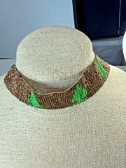 Vintage Necklace Belt Glass Seed Bead Pine Tree Pattern Art Deco Antique 36 in