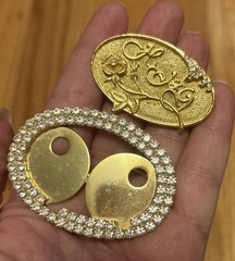 Monogram Brooch H.G&J Gold Tone Initials H G J Pin Vtg Letters 2 Pc Rhinestone