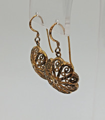 925 MD Vermeil Filigree Drop Earrings 1.5in Sterling Silver 5g Gold Wash Estate