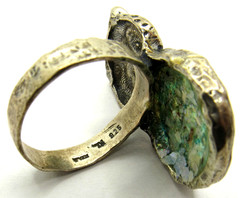 VINTAGE STERLING SILVER ROMAN GLASS 200 B.C FRAGMENTS OWL RING MOSIAC SIZE 9 RL