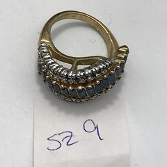Vintage 18K HGE Gold Plated Blue Baguette & Blue Crystals Ring varied sizes