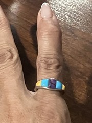 Vintage Southwest Style Sterling Silver Multi Stone Inlay Band Ring Size 7 3.76g
