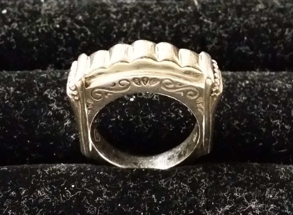 Vintage Brighton 925 Sterling Silver Scroll Ring with Gold Tone Bar Top – 14.4g