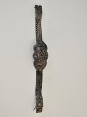 Sterling Silver 925 Concho Bracelet Floral Design Woven Chain Statement 42g