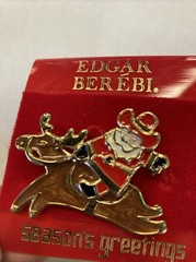 Edgar Berebi Christmas Cowboy Santa Riding Reindeer Brooch Pin Made in India