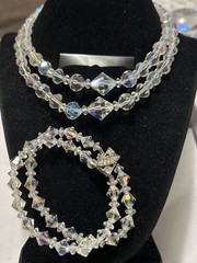 Gorgeous Vtg Set La Roco Crystal Cut Bead 2 Strand Necklace & Bracelet Signed