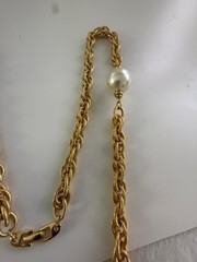 Vintage Napier Gold Tone Faux Pearl Station Chain Necklace 36″