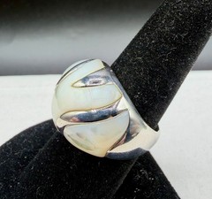 Designer Sterling Silver Mother of Pearl Inlay Dome Ring 12.97g – Size 8