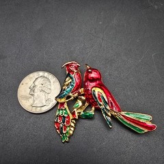 Red Colorful Enamel Pair of Birds Brooch Animal Costume Jewelry