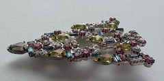VINTAGE CHRISTMAS TREE PIN BROOCH RON YELLOW RHINESTONES SIGNED HTF MCM 56
