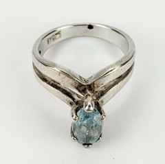 Baby Blue Topaz Marquise Cut Solitaire Sterling Silver Cocktail Ring Size 5.75