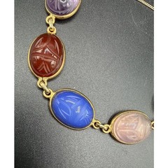 14k Gold Egyptian Revival Scarab With Tiger’s Eye, Amethyst, Rose Quartz