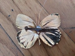 Vintage Butterfly Brooch 2 Inches Yellow Orange Gold Dipped Edging