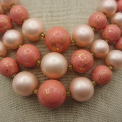 Vintage Beaded Necklace Layered Pink Japan 15 inch