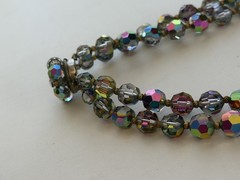VTG 1950 Aurora Borealis Watermelon Faceted Glass Fancy Clasp 2 Strand Necklace