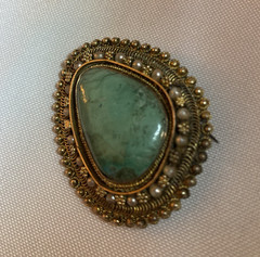 Brooch .935 Silver Turquoise Pearl Pendant 1.75″