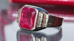 10k yellow gold ring 6.25ct lab created ruby solitaire sz: 11.75 vintage 7.3g N2