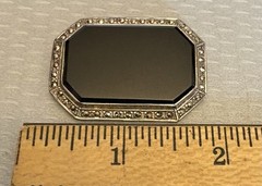Vintage 925 Sterling Silver Black Onyx Marcasite Brooch Art Deco Revival Octagon