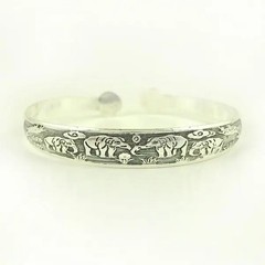 Retro Tibetan Silver Cuff Bracelet Carved Fish Elephant Flower Vintage Bangle