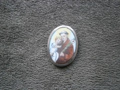 St Anthony Ora Pro Nobis Vtg Hand Painted Porcelain Bracelet Charm 3.0g ~ FLAW