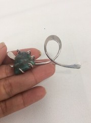 Vtg Artisan Studio Modernist Sterling Silver 925 Green Stone Pin Brooch