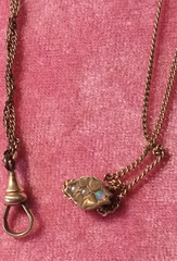 Antique Victorian 48″ Ladies Watch Chain W/ Jeweled opal seed pearl Slide