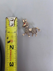 Vintage Matched Pair Pave Donkey Figural Brooch Pin Red Rhinestone Eye MCM Set