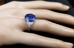 Vintage Platinum Engagement Ring 7.20ct. Natural Blue Sapphire Round Cut