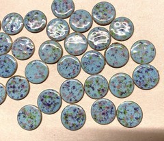 57 Vtg. Guilloche Enamel caboc-Round shape-Light blue background w/pastel colors