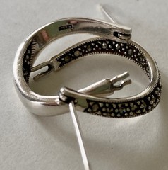 Sterling Silver Inside Outside Marcasite Pierced Hoop Earrings