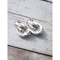 Vintage Clip On Earrings – Just Over 0.5″ Silver Tone & Clear Gems
