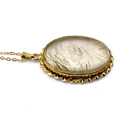 Gold Rutilated Quartz Pendant Necklace 12k Rolled Gold Chain 18.5 In