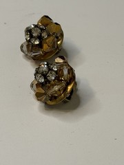 Beautiful Vintage Amber and White rhinestones Clip On Earrings