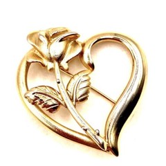 Vtg GoldTone RDC Princess Diana Memorial Heart Rose Brooch Pin Love Legacy V