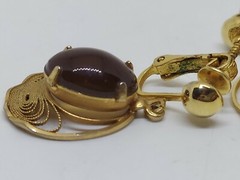 Vintage Art Deco Style Agate Filigree Clip-On Earrings 1/20 12K JJJ Signed