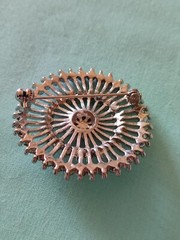 Rhinestone Circle Pinwheel Brooch Pin Silver Plate Pink Multi Color