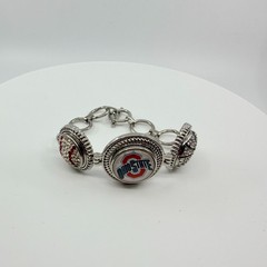 Silver Tone Red White Rhinestone Collegiate Fan Bracelet Ohio Sports Team Boho