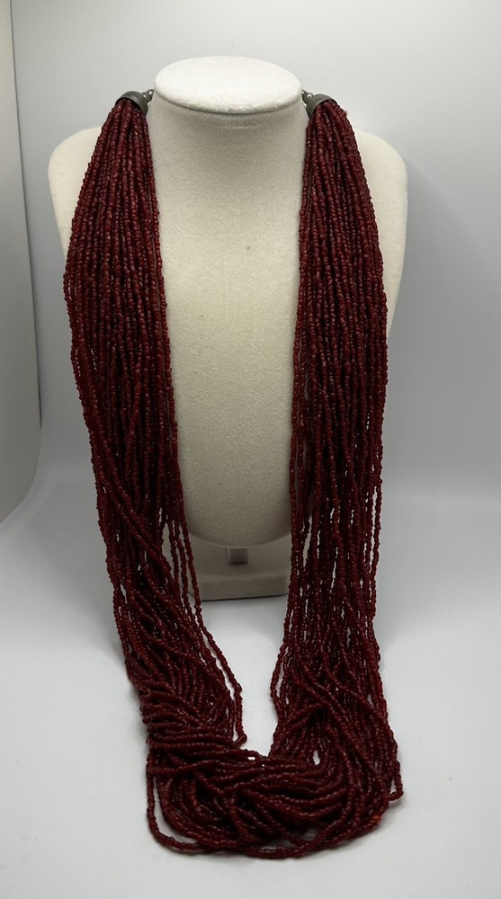 Vintage Red Beaded 26in Necklace Costume Jewelry Multi Strand Estate Statement