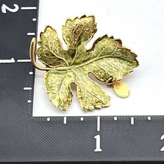Vintage Maple Leaf Brooch Textured Green Enamel Religious Charm 1.75″