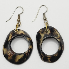 Acrylic Faux Dark Shell Irregular Circle Dangle Hoop Hook Style Pierced Earrings