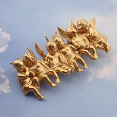 Vintage Edgar Berebi All In A Row Angel Child Gold Tone Pin Brooch