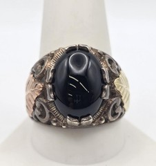 Vintage Coleman Black Hills Gold 925 Sterling Silver & 12K Onyx Leaf Ring sz 11