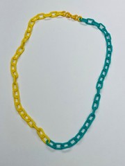 Vintage Bell Charm Chain Necklace Yellow & Green 1980s Jewelry Pop Culture BIN78