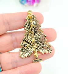 Signed Christmas Tree Brooch Rhinestone Prong Set SZP