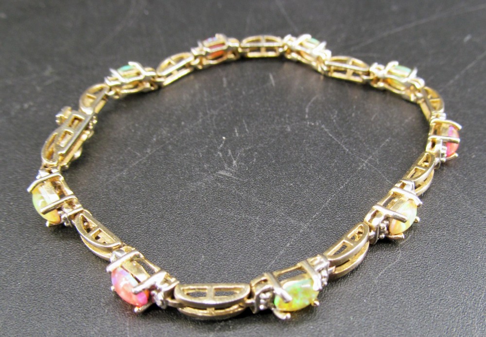 EHJ VINTAGE FAS 925 STERLING SILVER BRACELET GOLDTONE WASH MULTI-COLOR SETTINGS