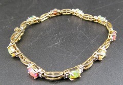 EHJ VINTAGE FAS 925 STERLING SILVER BRACELET GOLDTONE WASH MULTI-COLOR SETTINGS
